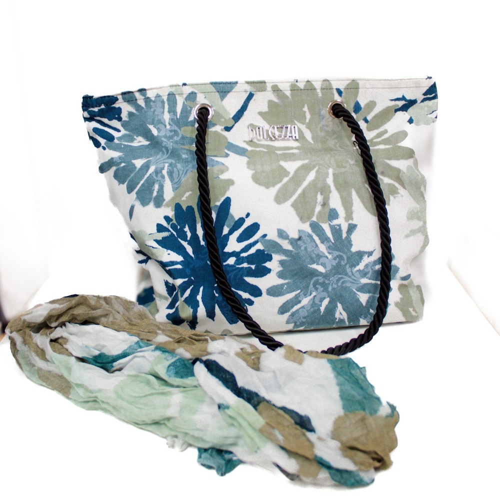 Simply Art by Dolcezza "Beach Curry" Tote Bag and Scarf Set -EUC